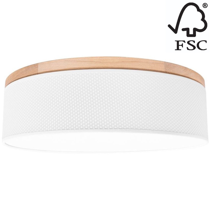 Kattovalo BENITA 4xE27/25W/230V halkaisija 58 cm valkoinen/tammi – FSC sertifioitu