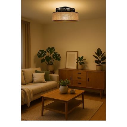 Kattovalo BOHO 1xE27/60W/230V musta/rottinki
