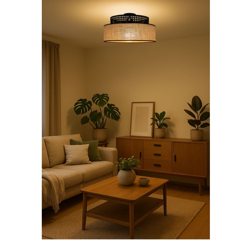 Kattovalo BOHO 1xE27/60W/230V musta/rottinki