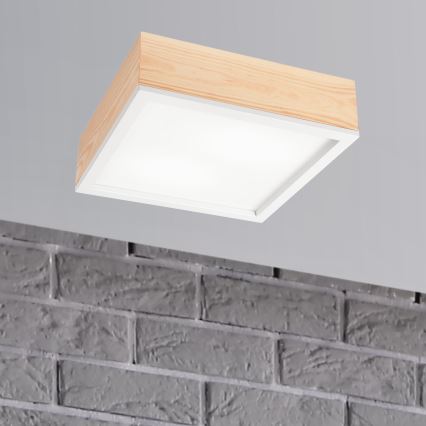 Kattovalo NATURAL SQUARE 2xE27/15W/230V 31x31 cm mänty/valkoinen