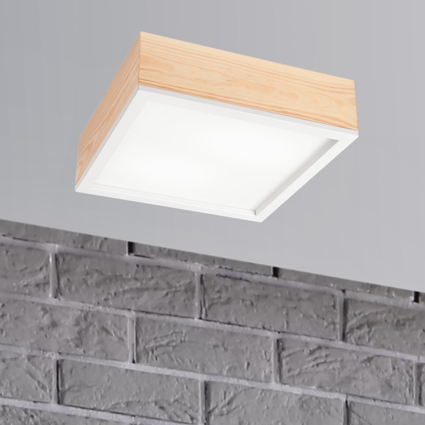 Kattovalo NATURAL SQUARE 2xE27/15W/230V 31x31 cm mänty/valkoinen