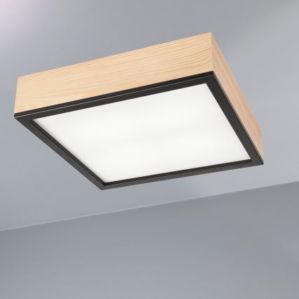 Kattovalo NATURAL SQUARE 4xE27/15W/230V 39x39 cm mänty/musta