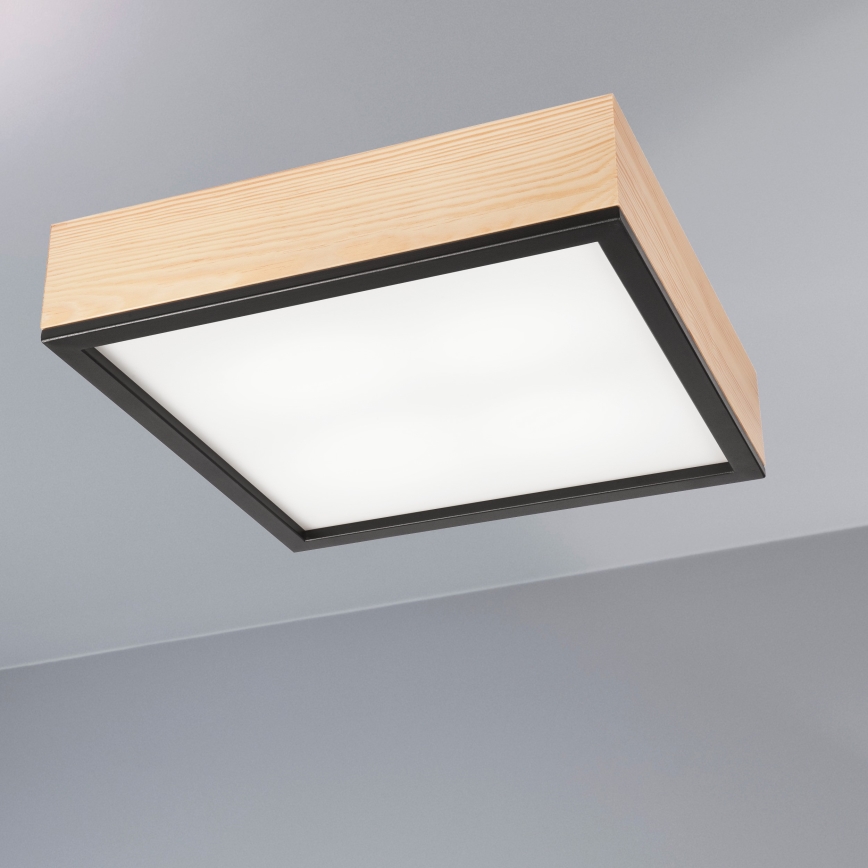 Kattovalo NATURAL SQUARE 4xE27/15W/230V 39x39 cm mänty/musta