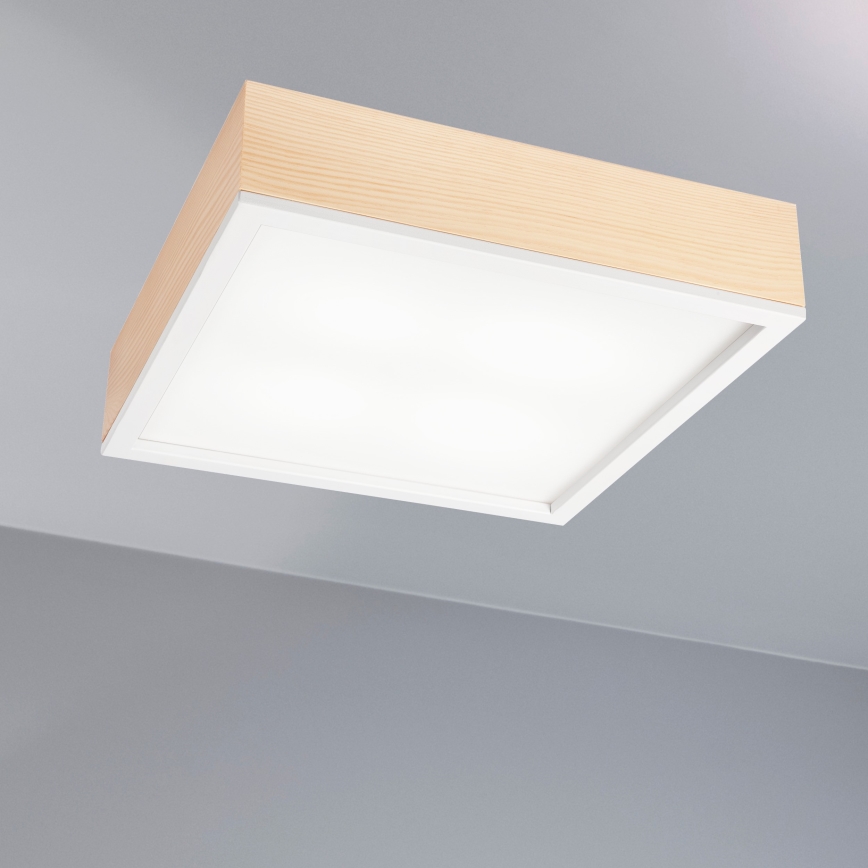 Kattovalo NATURAL SQUARE 4xE27/15W/230V 39x39 cm mänty/valkoinen
