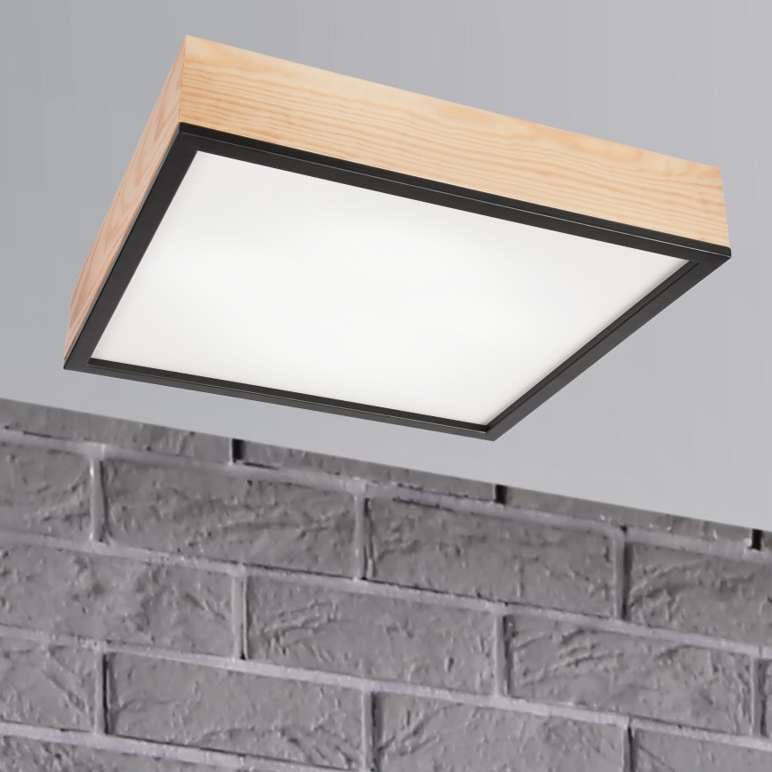 Kattovalo NATURAL SQUARE 4xE27/15W/230V 48x48 cm mänty/musta