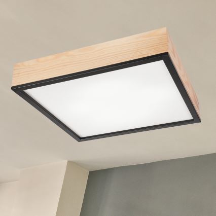 Kattovalo NATURAL SQUARE 4xE27/15W/230V 48x48 cm mänty/musta