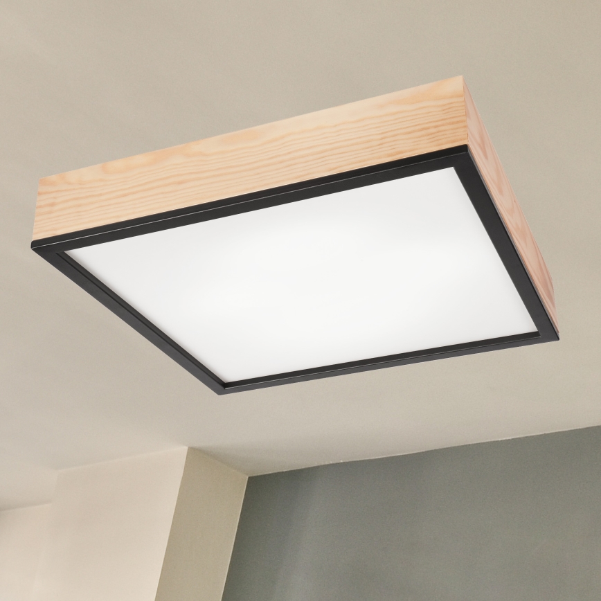 Kattovalo NATURAL SQUARE 4xE27/15W/230V 48x48 cm mänty/musta