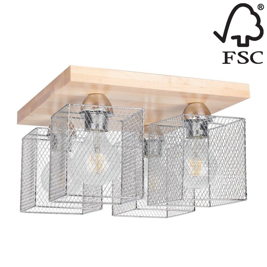 Kattovalo NORMAN WOOD 4xE27/25W/230V koivu - FSC-sertifioitu