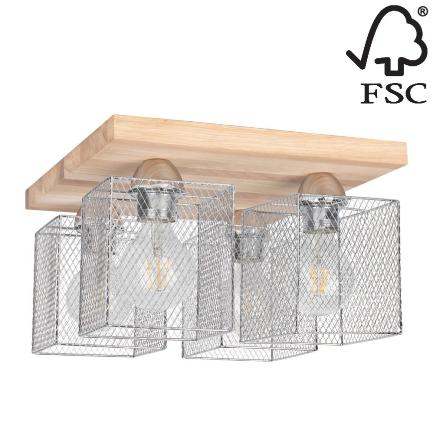 Kattovalo NORMAN WOOD 4xE27/25W/230V matta tammi - FSC-sertifioitu