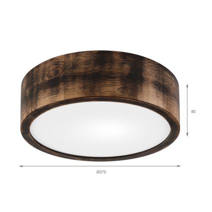 Kattovalo OAK SMOKY 1xE27/15W/230V ø 27,5 cm tammi/tummanruskea