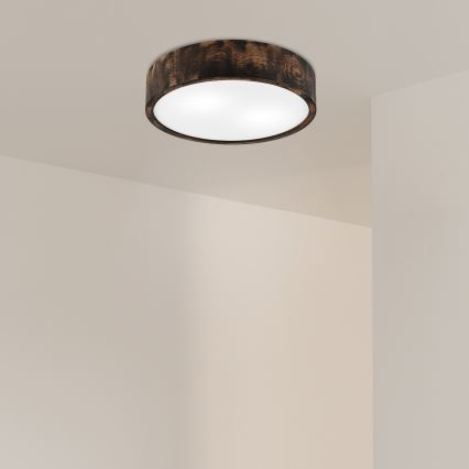 Kattovalo OAK SMOKY 2xE27/15W/230V ø 37,5 cm tammi/tummanruskea