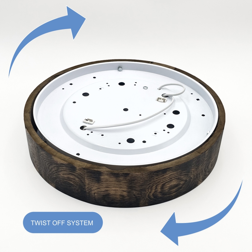 Kattovalo OAK SMOKY 2xE27/15W/230V ø 37,5 cm tammi/tummanruskea