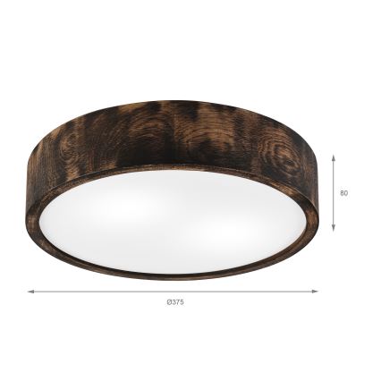 Kattovalo OAK SMOKY 2xE27/15W/230V ø 37,5 cm tammi/tummanruskea
