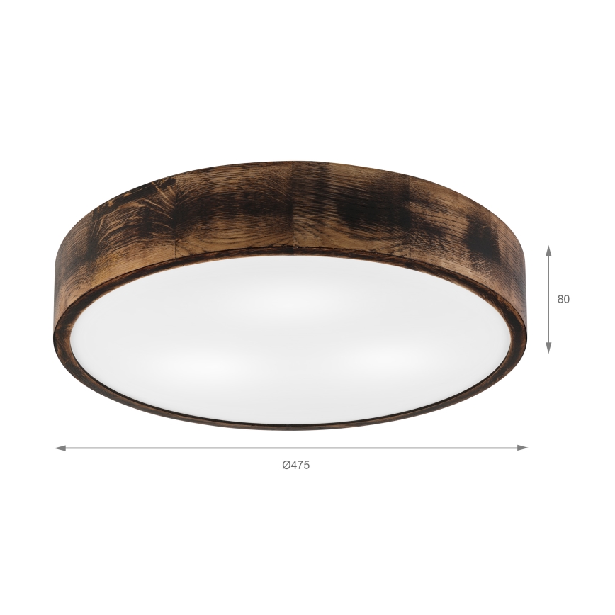 Kattovalo OAK SMOKY 3xE27/15W/230V ø 47,5 cm tammi/tummanruskea