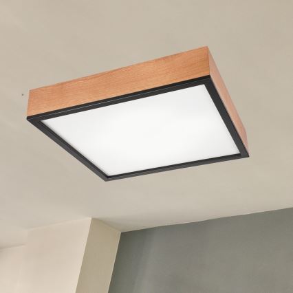 Kattovalo OAK SQUARE 4xE27/15W/230V 48x48 cm tammi/musta