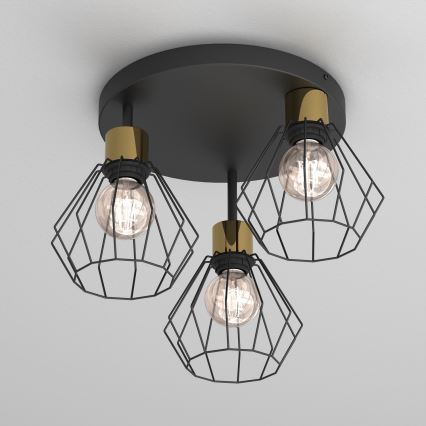 Kattovalo PARKLA 3xE27/15W/230V musta/kulta