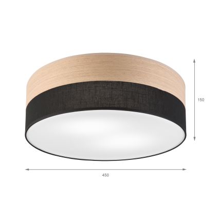 Kattovalo SIRJA WOOD 2xE27/15W/230V halkaisija 45 cm musta/tammi