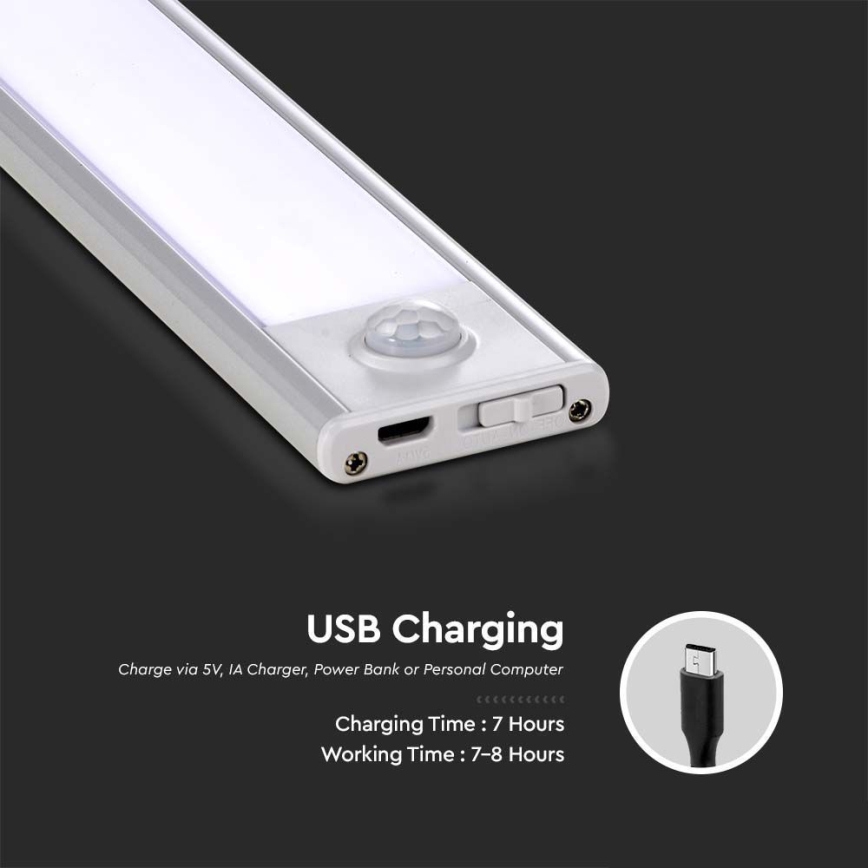 Keittiökaappien alla oleva LED-valo anturilla LED/2,5W/5V 3000 mAh 3000K