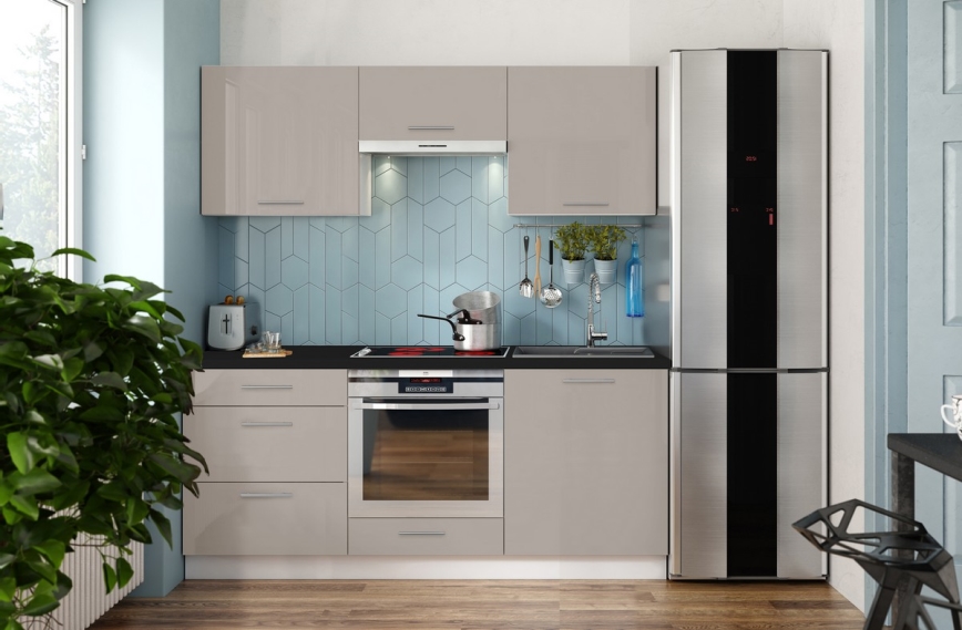 Keittiökaluste CELESTE 180 cm, kiiltävä taupe