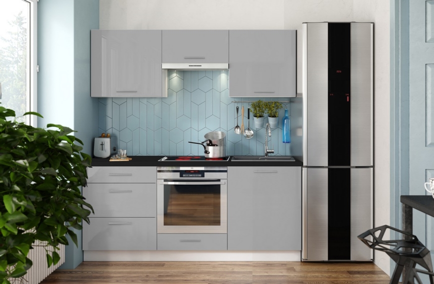 Keittiökaluste CELESTE 180 cm, kiiltävänharmaa