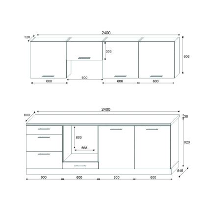 Keittiökaluste CELESTE 240 cm, kiiltävänharmaa