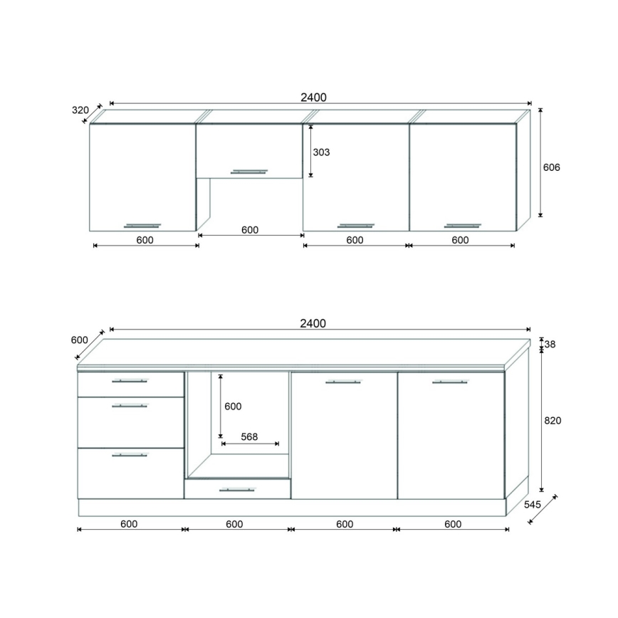 Keittiökaluste CELESTE 240 cm, kiiltävänharmaa