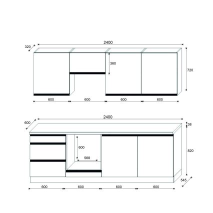 Keittiökaluste MARINA 240 cm craft tammi/kiiltävä musta
