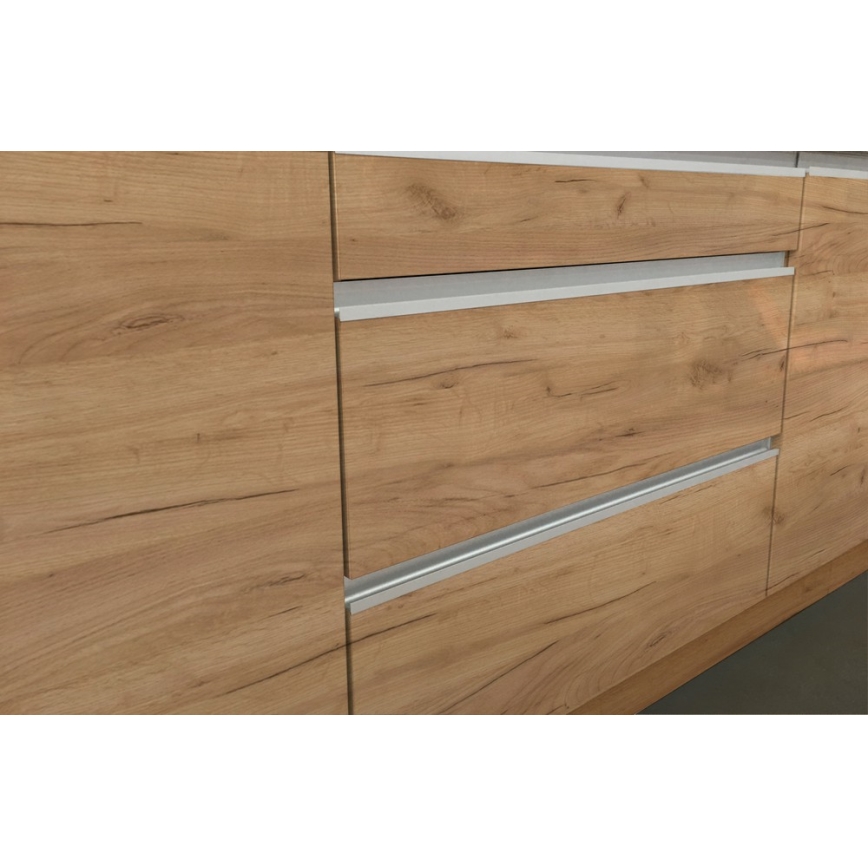 Keittiökaluste MARINA 240 cm, craft-tammi/kiiltävä valkoinen