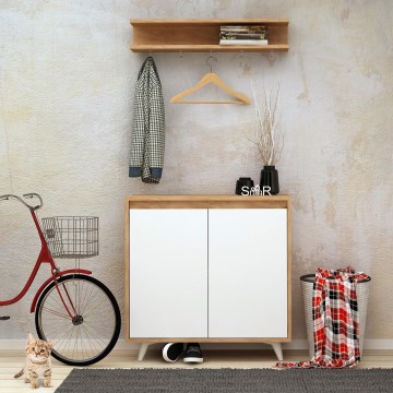 Kenkäkaappi OBSOYO 100x80 cm + seinä ripustin 15x80 cm ruskea/valkoinen