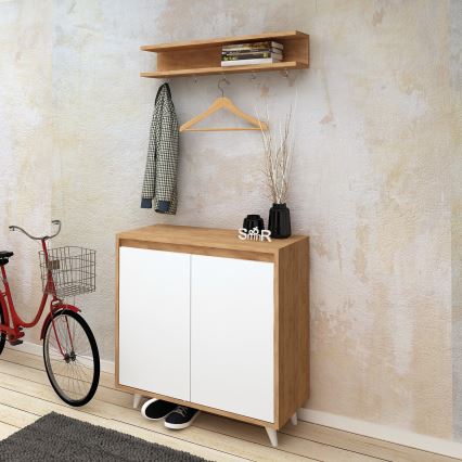 Kenkäkaappi OBSOYO 100x80 cm + seinä ripustin 15x80 cm ruskea/valkoinen