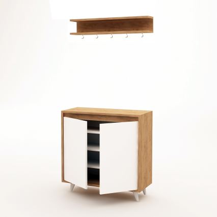Kenkäkaappi OBSOYO 100x80 cm + seinä ripustin 15x80 cm ruskea/valkoinen