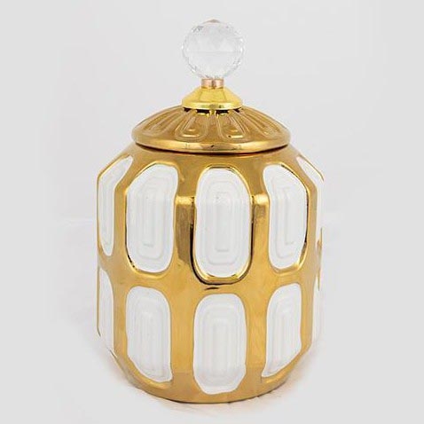 Keraaminen purkki 18,2x15 cm kultainen/valkoinen