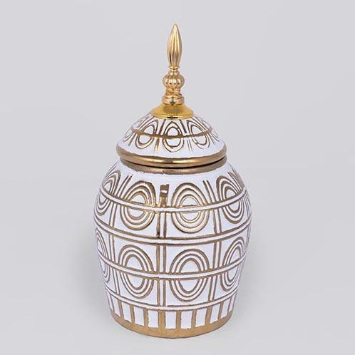 Keraaminen purkki 28x15 cm kulta/valkoinen