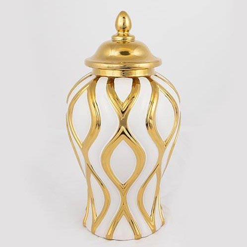 Keraaminen purkki 30,6x16,2 cm kulta/valkoinen