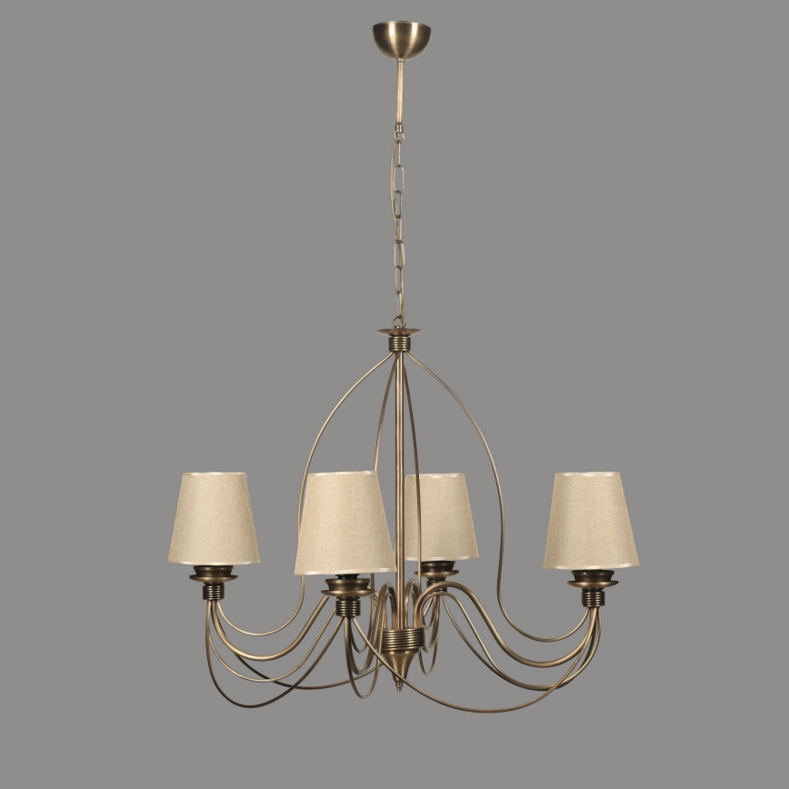 Ketjulla ripustettava CLASSIC-kattokruunu 4xE14/40W/230V pronssi/beige