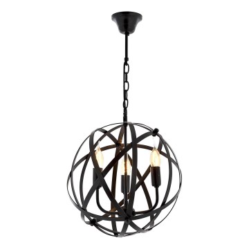 Ketjulla roikkuva kattovalaisin IRONBALL 3xE27/40W/230V musta