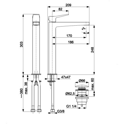 KFA Armatura 4522-712-34 - Pesuallashana + pohjaventtiili MALAGA 30,3 cm ruusukulta