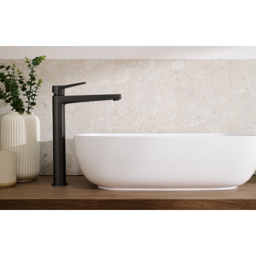 KFA Armatura 4522-815-81 - Pesuallashana + tyhjennysventtiili MALAGA 15,9 cm musta