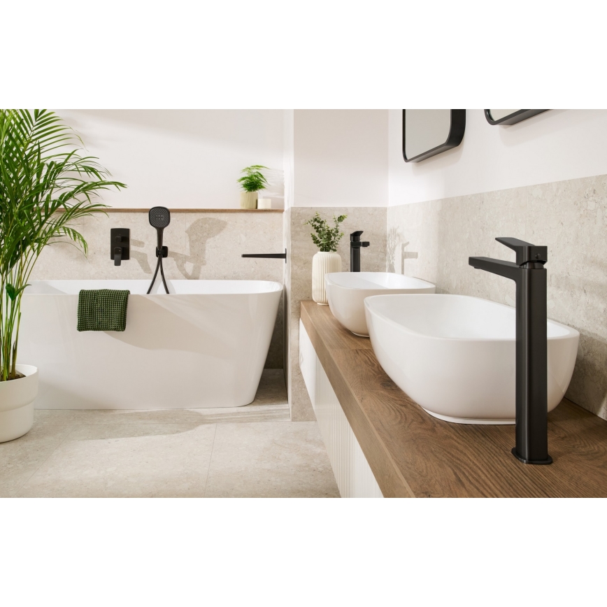 KFA Armatura 4522-825-81 - Lavuaarihana + MALAGA 17 cm pohjaventtiili musta