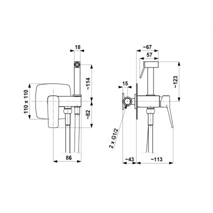 KFA Armatura 4529-512-61 - Bidet-sekoitin suihkulla uppoasennukseen MALAGA metallinhohtoinen harmaa