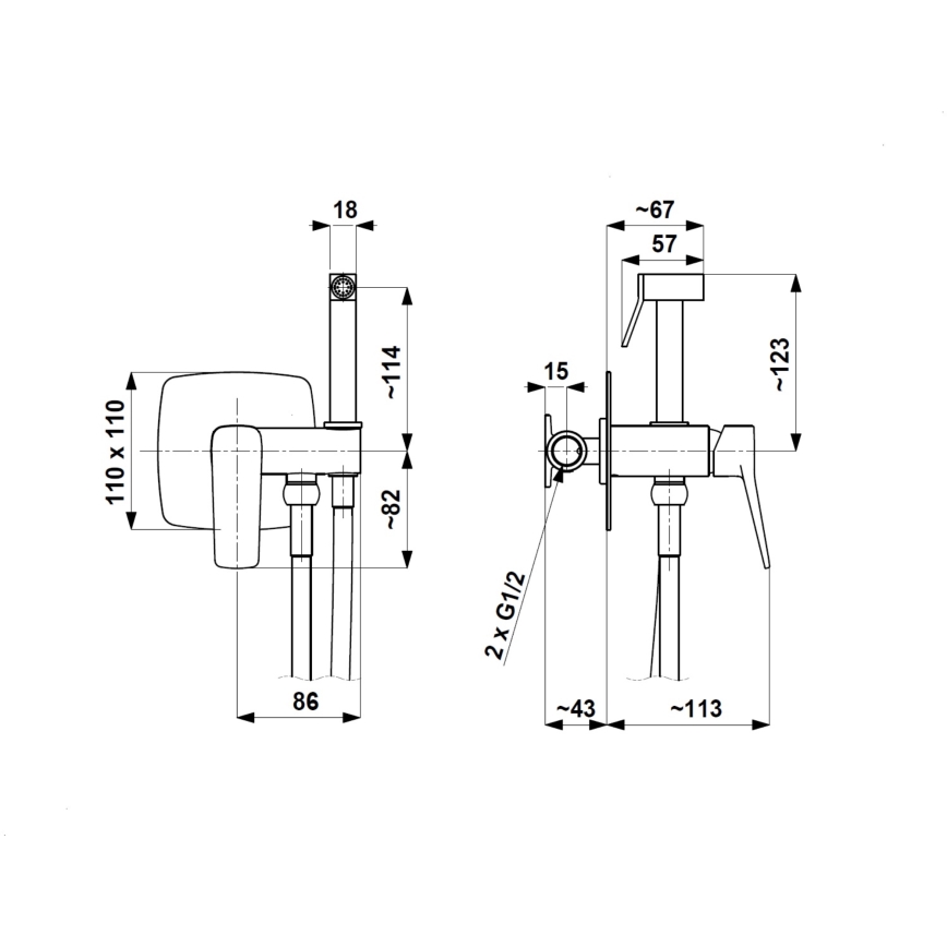 KFA Armatura 4529-512-61 - Bidet-sekoitin suihkulla uppoasennukseen MALAGA metallinhohtoinen harmaa
