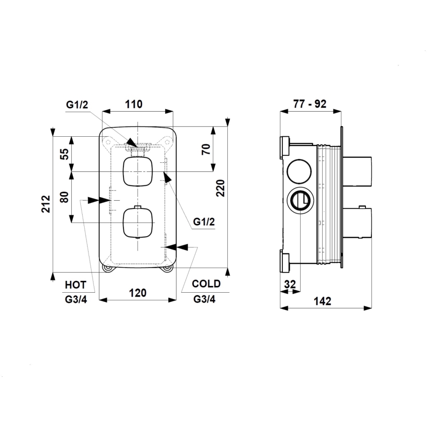 KFA Armatura 5759-001-34 - Termostaattinen suihkusekoitin piiloasennukseen MALAGA ruusukulta