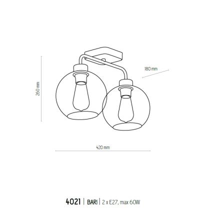Kiinteä kattokruunu BARI 2xE27/60W/230V
