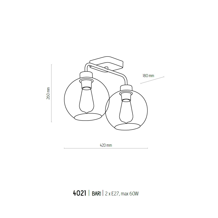Kiinteä kattokruunu BARI 2xE27/60W/230V