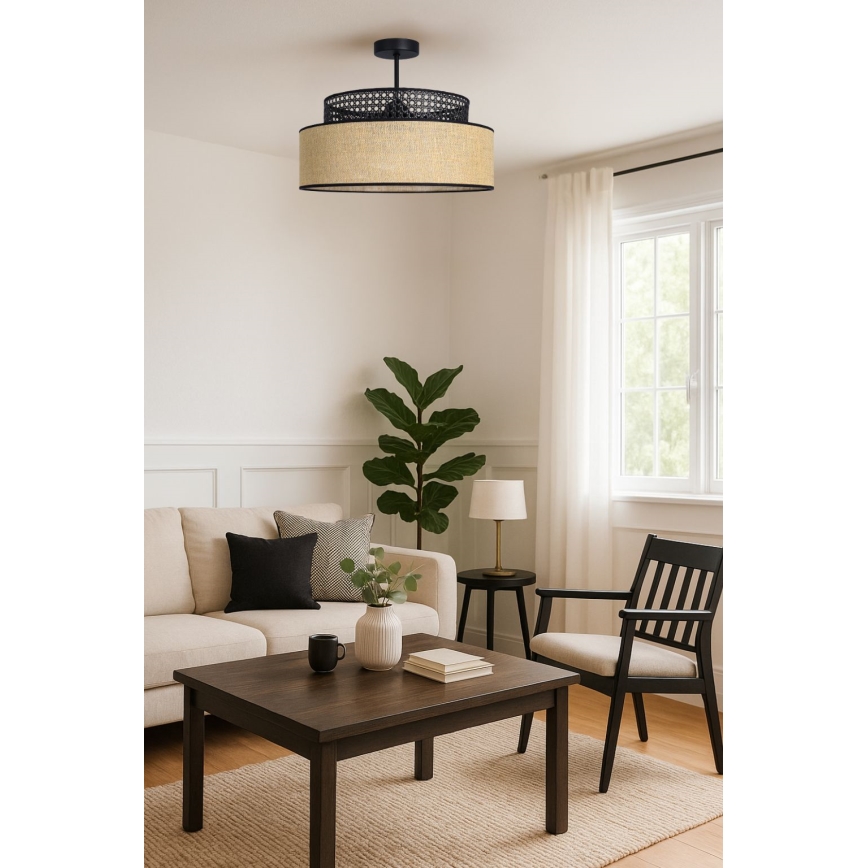 Kiinteä kattokruunu BOHO 1xE27/60W/230V halkaisija 40 cm musta/rottinki