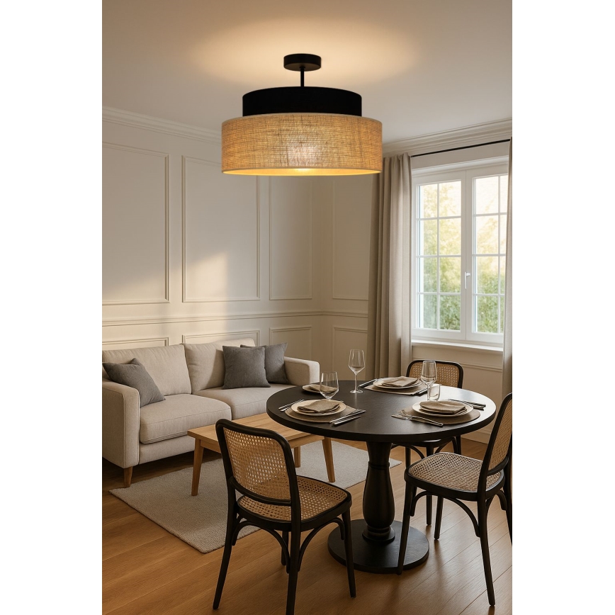 Kiinteä kattokruunu BOHO 1xE27/60W/230V musta/beige