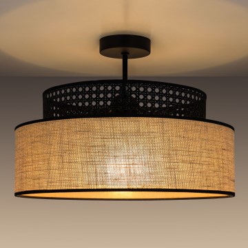 Kiinteä kattokruunu BOHO 1xE27/60W/230V musta/rottinki