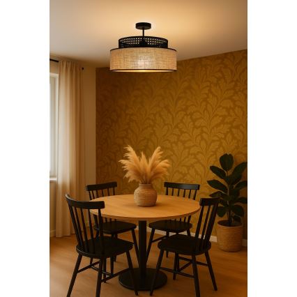 Kiinteä kattokruunu BOHO 1xE27/60W/230V musta/rottinki