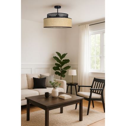 Kiinteä kattokruunu BOHO 1xE27/60W/230V musta/rottinki