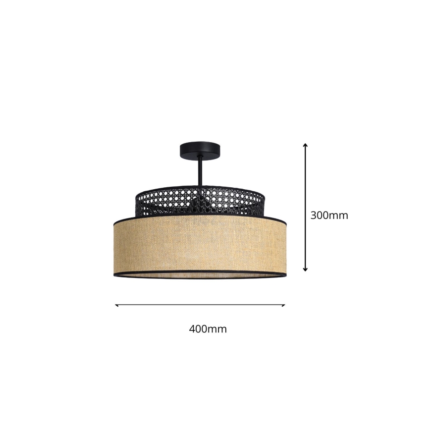 Kiinteä kattokruunu BOHO 1xE27/60W/230V musta/rottinki